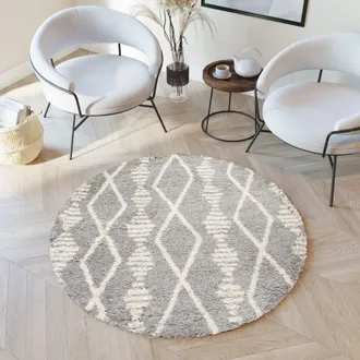 Tapiso Alfombra redonda de polipropileno en gris y crema &oslash; 160 cm