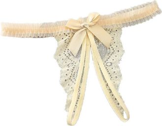 Generic Womens Jacquard Panties Crotchless Soft Underwear Sexy Lace Cheeky Briefs G String Elastic Breathable Thongs Cutout Slutty Sheer Butt Lifting Tangas C