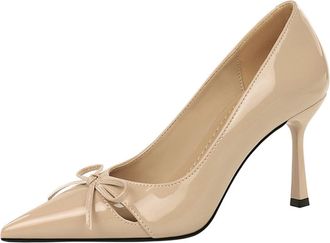 Generic Women Pointed Toe Stiletto High Heels 8CM Bow Openwork Wedding Evening Party (10.5) Brown