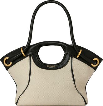 Balmain Small Tote in smooth leather and canvas in Beige at Nordstrom