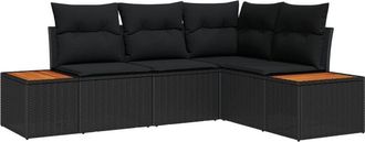 vidaXL Garden Sofa Set with Cushion 4 pcs Black Poly rattan Vidaxl