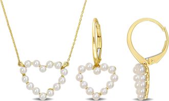 Mimi & Max 2 Piece Set of 2-2.5mm Cultured Freshwater Pearl Heart Jewelry 14K Yellow Gold