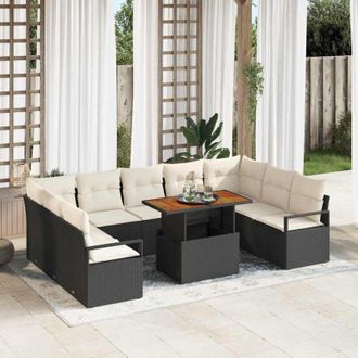 vidaXL Vidaxl - Conjunto De Sof&aacute; De Jard&iacute;n 10 Pcs Negro, Crema 100 X 55 X 73 Cm