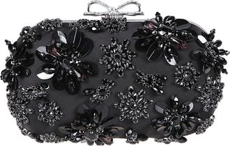 Self Portrait Satin Floral Crystal Silver Clutch