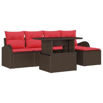 vidaXL Conjunto De Sof&aacute; De Jard&iacute;n 6 Pcs Marr&oacute;n Rat&aacute;n Sint&eacute;tico Vidaxl