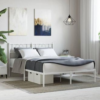Berkfield Home Metal Bed Frame with Headboard White 140x190 cm