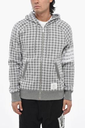 Thom Browne Brushed Cotton Full-Zip Hoodie with Pattern Thom Browne