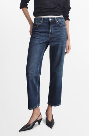 Mango Mid Rise Straight Leg Jeans in Dark Blue at Nordstrom Rack, Size 8
