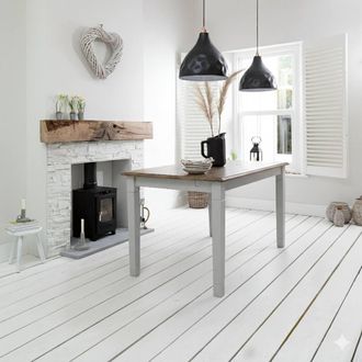 N&ouml;a & Nani Canterbury Dining Table 140cm in Grey and Dark Pine
