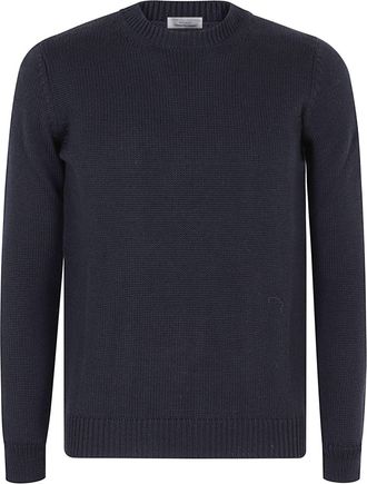 Roberto Collina Navy Crew-Neck Ribbed Merino Wool Sweater