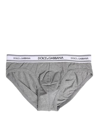 Dolce & Gabbana Gray Logo Waistband Men Midi Brief Underwear Cotton Elastane Clothing