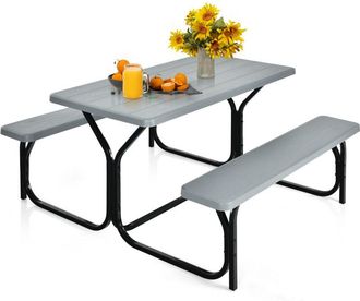 Costway Picnic Table and Bench Set Portable Camping Trestle Table Chairs-Grey