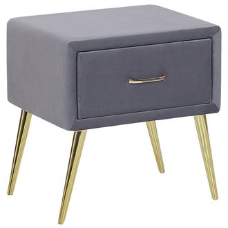 Beliani Beliani - Mesa De Noche De Terciopelo Gris Dorado 46 X 38 Cm Caj&oacute;n Dormitorio Flayat