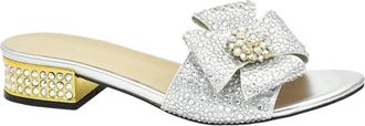 Generic Womens Low Heels Slip On Sandals and Full Rhinestone Sparkly Handbag Matching Set for Wedding Bride Party