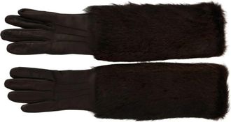 Dolce & Gabbana Elbow Length Mittens - Dames - Handschoenen - Bruin - ONE Size - Leer - Accessoires