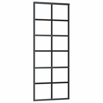 Berkfield Home Sliding Door with Hardware Set 76x205 cm ESG Glass&Aluminium in Black