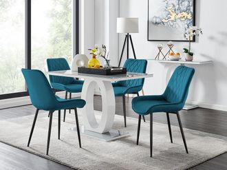 Furniturebox Giovani 4 Grey Dining Table & 4 Pesaro Black Leg Chairs in Blue