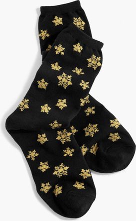 Talbots Falling Snowflakes Metallic Trouser Socks - Black - 001 Talbots