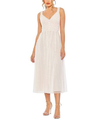 Mac Duggal Sleeveless V Neck Ruffle Tiered Midi Dress