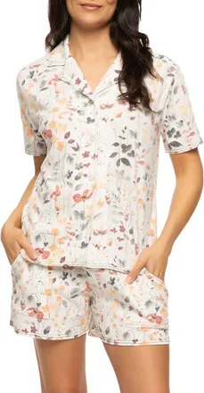 Felina Josephine Crinkled Jersey Short Pajamas in Painterly Floral at Nordstrom, Size X-Large