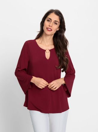 Heine 3/4-Arm-Shirt HEINE Shirt, Damen, Gr. 34, rot (dunkelrot), 95% Polyester, 5% Elasthan, unifarben, Rundhals, Shirts 3/4-Arm-Shirt