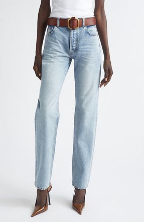 Saint Laurent Relaxed Straight Leg Jeans in South Blue at Nordstrom, Size 26