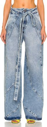 The Attico Pre-Loved Denim With Slit Pockets And Belted Waist Jean In Blue