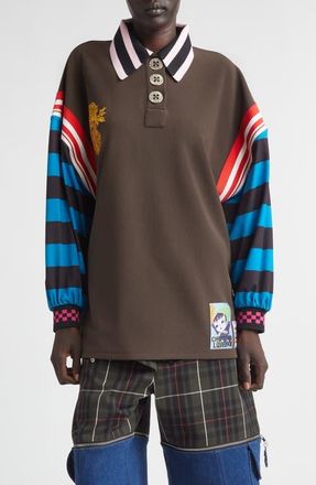 Chopova Lowena Mixed Stripe Patchwork Polo in Brown Multi at Nordstrom, Size X-Small