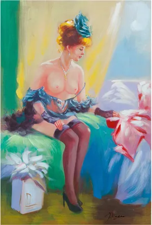 Biscottini International Biscottini - Cuadro &Oacute;leo Sobre La Tela Pintado A La Mano Donna Seduta Su Letto
