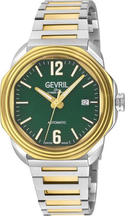 Gevril Group Mens Roosevelt SS 316L Case w/ Gold Bezel Ring, Green Checker Pattern Dial, Two toned Stainless Steel YG Bracelet. - Silver - One Size
