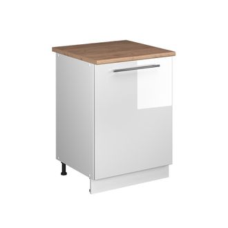 Vicco Mueble Bajo De Cocina Fame-line, Blanco Alto Brillo/blanco, 60 Cm 1 Puerta Con Encimera, Vicco