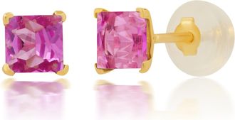 MAX + STONE 14k Yellow or White Gold 4mm Square Princess Cut Gemstone Stud Earrings