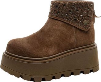 Generic Women winter snow boots with plush insulation and thick sole casual sports cotton short boots (khaki,6.5)