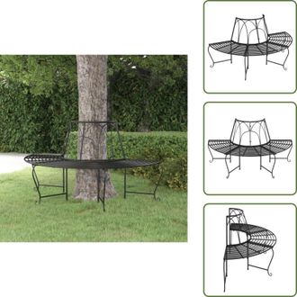 vidaXL The Living Store Panchina per Albero Semi Circolare &Oslash;159 cm Nera in Acciaio - Panchina in acciaio