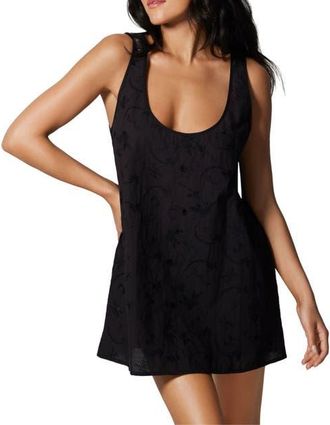 Kiki De Montparnasse Simone Cotton Eyelet Mini Scoop Neck Dress in Black at Nordstrom, Size X-Small