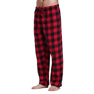 Generic OBiQuzz Mens Long Red Checked Flannel Pyjama Bottoms, Classic Drawstring Trousers, Casual Trousers, Relaxed Fit Pyjama Bottoms, Elastic Waist Pyjama B