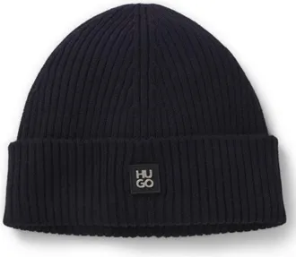 HUGO BOSS Virgin-wool beanie with stacked logo