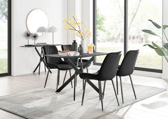 Furniturebox Leonardo Grey Glass Marble Effect Black Leg Table & 4 Pesaro Black Leg Chairs