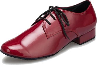 Minitoo Mens Lace-up Leather Synthetic Ballroom Professional Dance Shoes L146 Burgundy 2.5cm Heel UK 11
