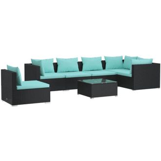 vidaXL Set De Muebles De Jard&iacute;n 7 Pzas Y Cojines Rat&aacute;n Sint&eacute;tico Negro Vidaxl
