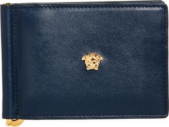 Versace Medusa Money Clip Leather Bifold Wallet in Midnight Blue-Versace Gold at Nordstrom