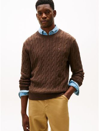 Tommy Hilfiger Mens Cable Knit Crewneck Sweater - Brown - XXL