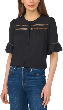 CeCe by Cynthia Steffe Lace Ruffle Top in Rich Black at Nordstrom, Size Xx-Small