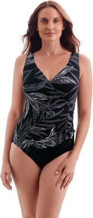 Longitude Ruffle Surplice Long Torso One-Piece Swimsuit in Leaf Encounter at Nordstrom, Size 16