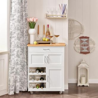 SoBuy Carrello Di Servizio Credenza In Legno Mobile Cucina Bianco Fkw45-wn - Sobuy