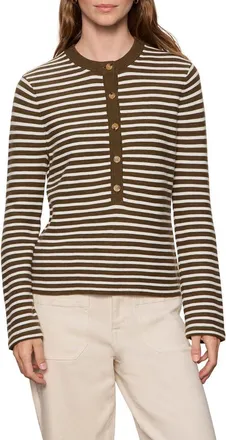 Sanctuary Everyday Henley Sweater in Forage Green/chalk Stripe at Nordstrom, Size X-Small