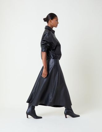 Nobody's Child Black Leather Midi Skirt