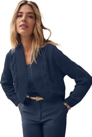 Jessica London Cable Knit Open-Front Shrug Sweater in Navy at Nordstrom, Size Medium