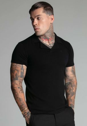 Siksilk Poloshirt SIKSILK Siksilk Polo Revere Collar Polo, Herren, Gr. M, schwarz, Obermaterial: 54% Viskose CV. 46% Polyester PES., Shirts Poloshirt