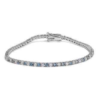 House of Brilliance 14K White Gold 4.0 Cttw Alternating White and Blue Lab Grown Diamond Tennis Bracelet - 7 inches
